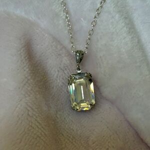 Elegant Clear Crystal Rectangle Pendant Necklace